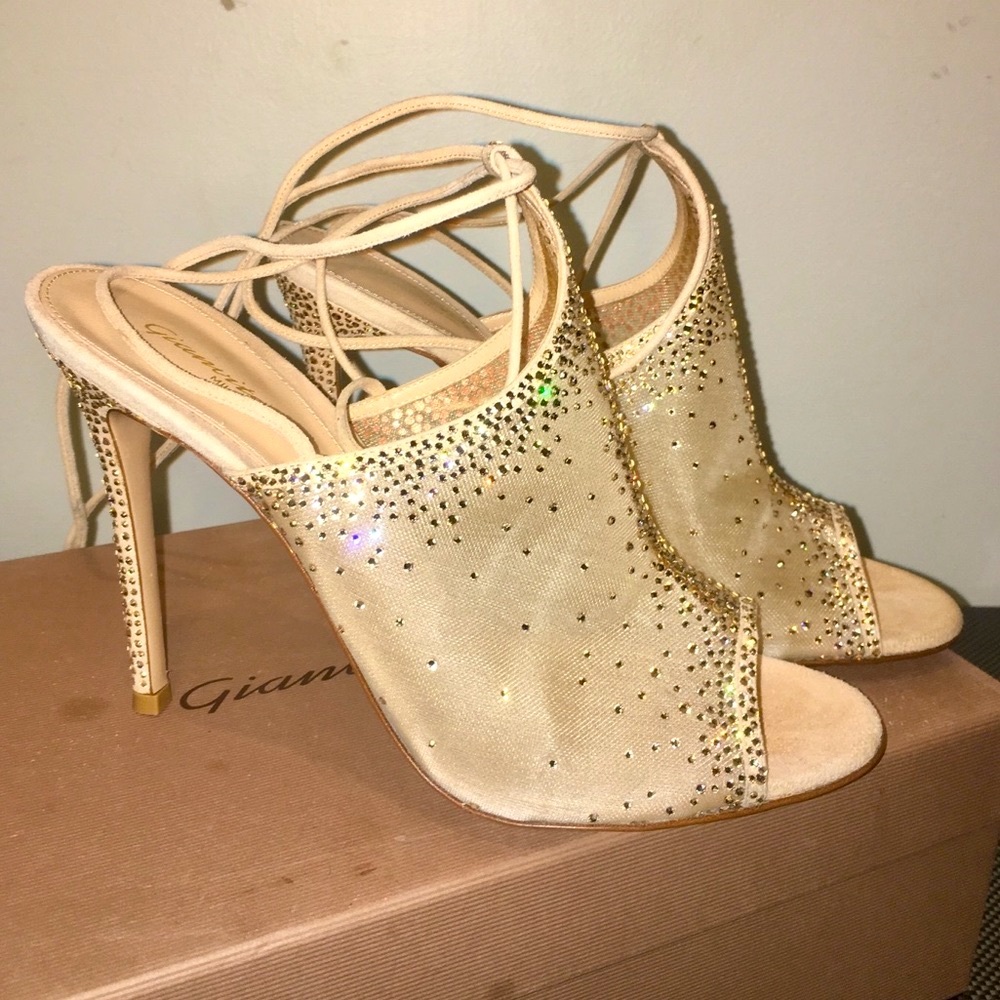 Gianvito Rossi Etoile Crystal Lace Up Nude Sandals